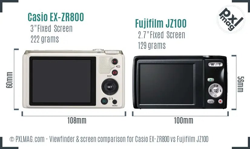 Casio EX-ZR800 vs Fujifilm JZ100 Screen and Viewfinder comparison
