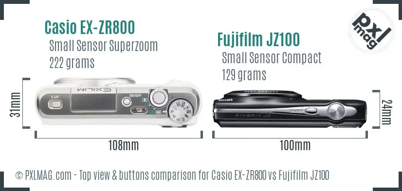 Casio EX-ZR800 vs Fujifilm JZ100 top view buttons comparison