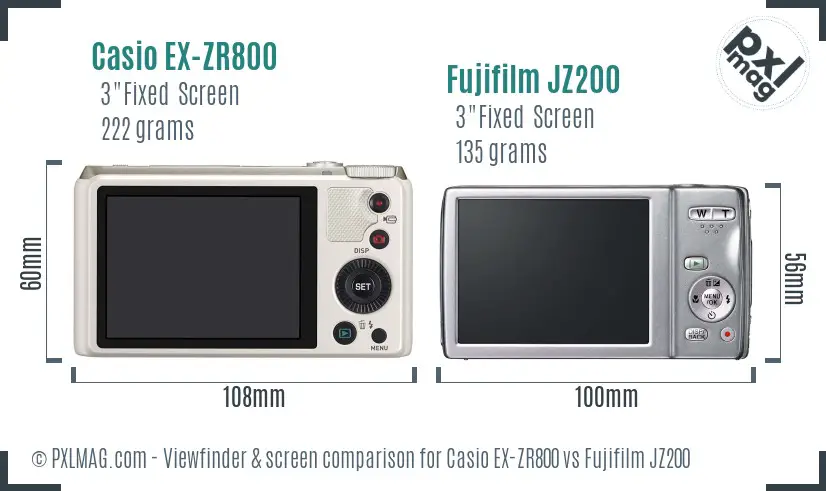 Casio EX-ZR800 vs Fujifilm JZ200 Screen and Viewfinder comparison