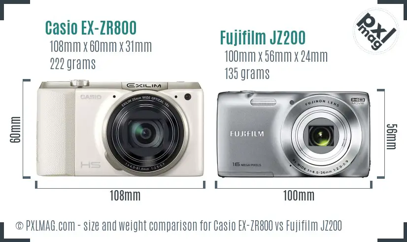 Casio EX-ZR800 vs Fujifilm JZ200 size comparison