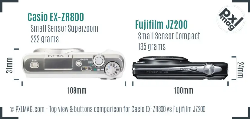 Casio EX-ZR800 vs Fujifilm JZ200 top view buttons comparison