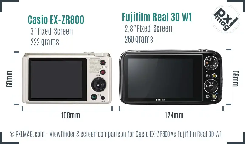 Casio EX-ZR800 vs Fujifilm Real 3D W1 Screen and Viewfinder comparison