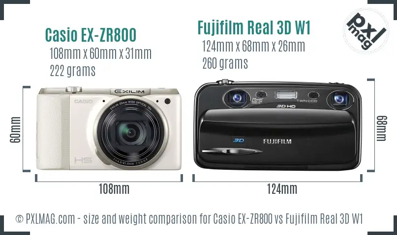 Casio EX-ZR800 vs Fujifilm Real 3D W1 size comparison