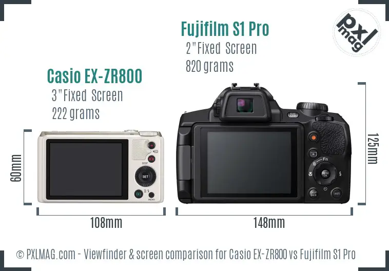Casio EX-ZR800 vs Fujifilm S1 Pro Screen and Viewfinder comparison