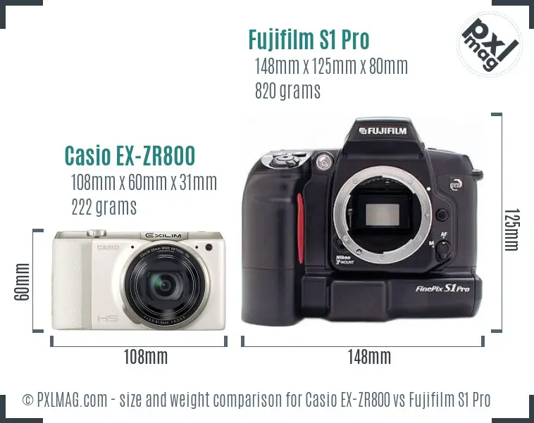 Casio EX-ZR800 vs Fujifilm S1 Pro size comparison