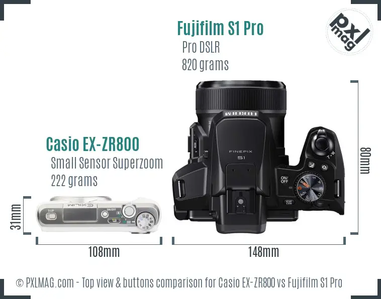Casio EX-ZR800 vs Fujifilm S1 Pro top view buttons comparison