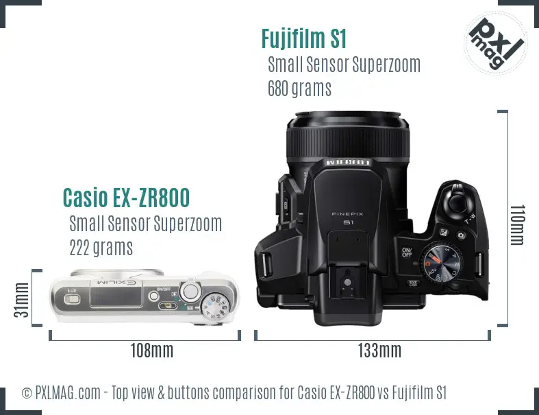 Casio EX-ZR800 vs Fujifilm S1 top view buttons comparison