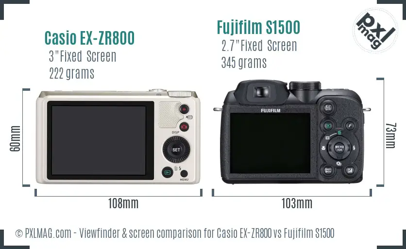 Casio EX-ZR800 vs Fujifilm S1500 Screen and Viewfinder comparison