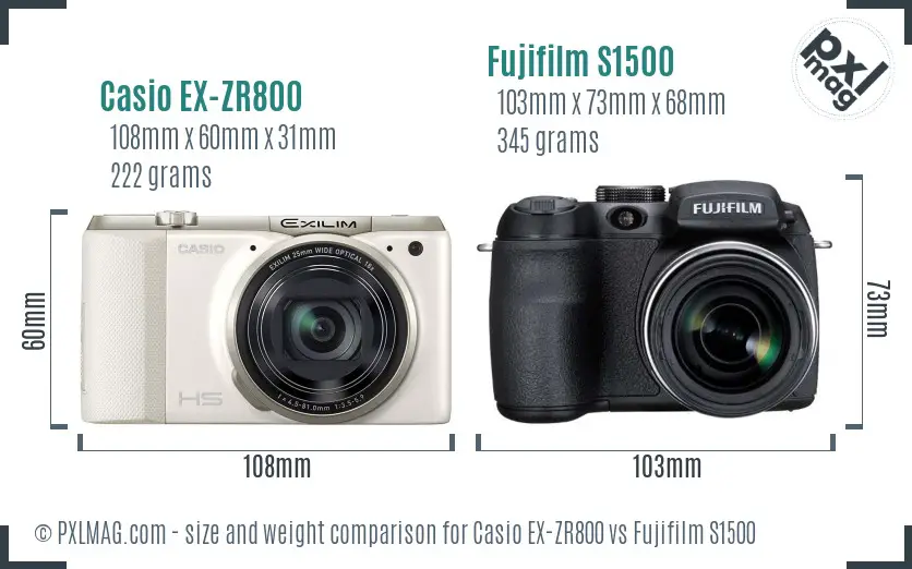 Casio EX-ZR800 vs Fujifilm S1500 size comparison