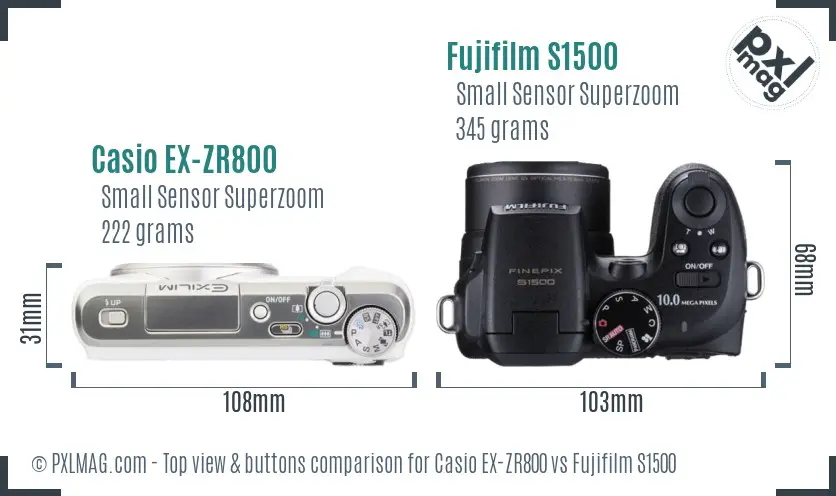 Casio EX-ZR800 vs Fujifilm S1500 top view buttons comparison