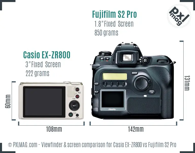 Casio EX-ZR800 vs Fujifilm S2 Pro Screen and Viewfinder comparison