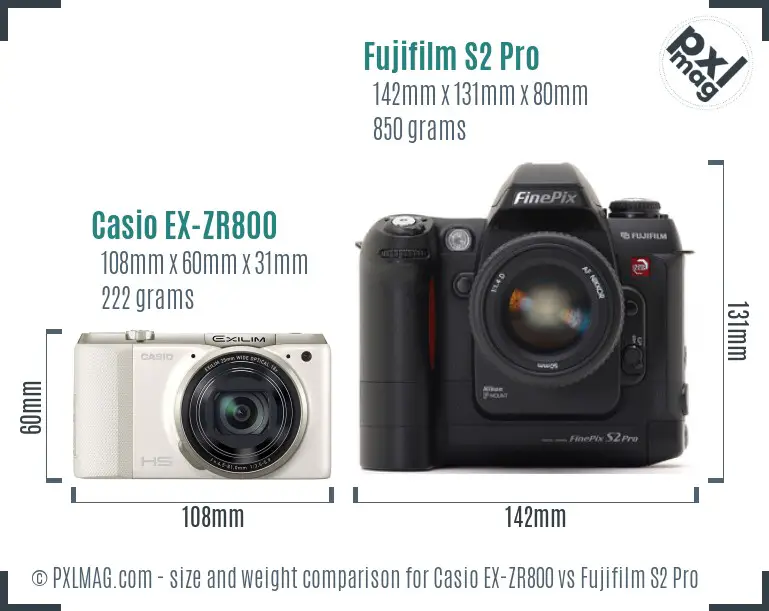 Casio EX-ZR800 vs Fujifilm S2 Pro size comparison