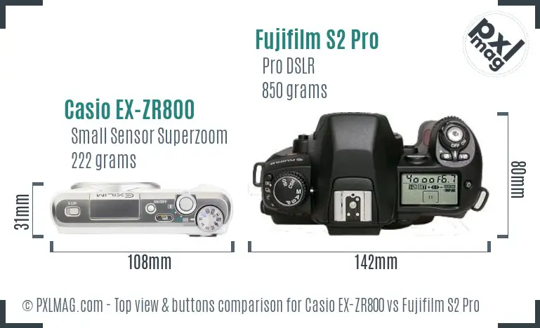 Casio EX-ZR800 vs Fujifilm S2 Pro top view buttons comparison