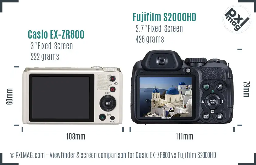 Casio EX-ZR800 vs Fujifilm S2000HD Screen and Viewfinder comparison