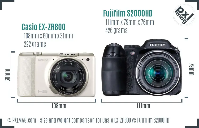 Casio EX-ZR800 vs Fujifilm S2000HD size comparison