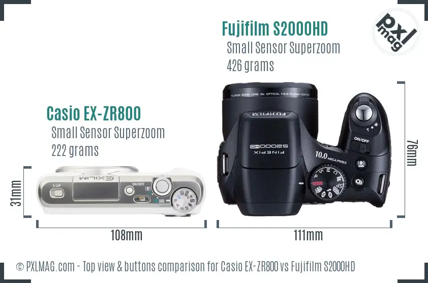 Casio EX-ZR800 vs Fujifilm S2000HD top view buttons comparison