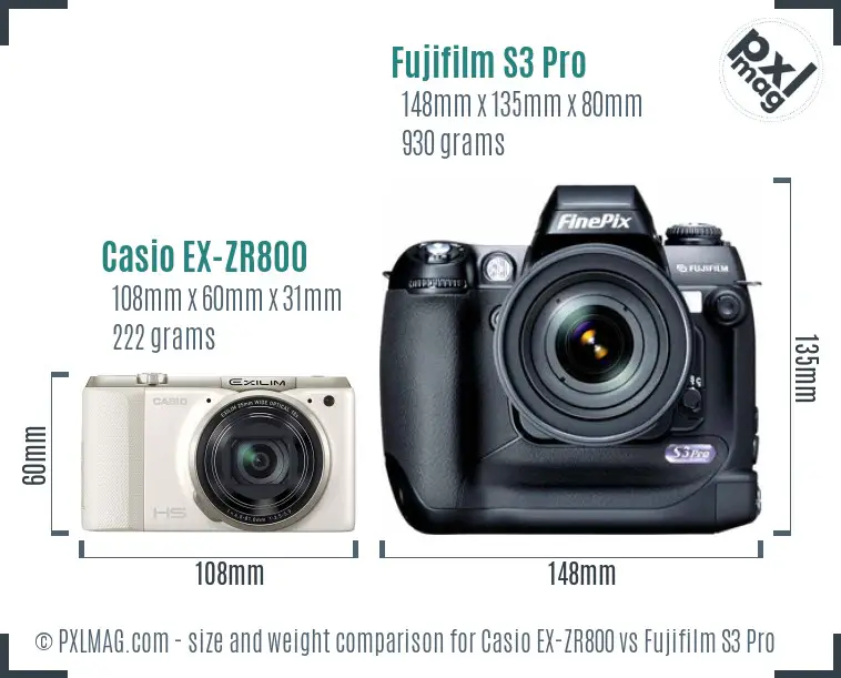 Casio EX-ZR800 vs Fujifilm S3 Pro size comparison