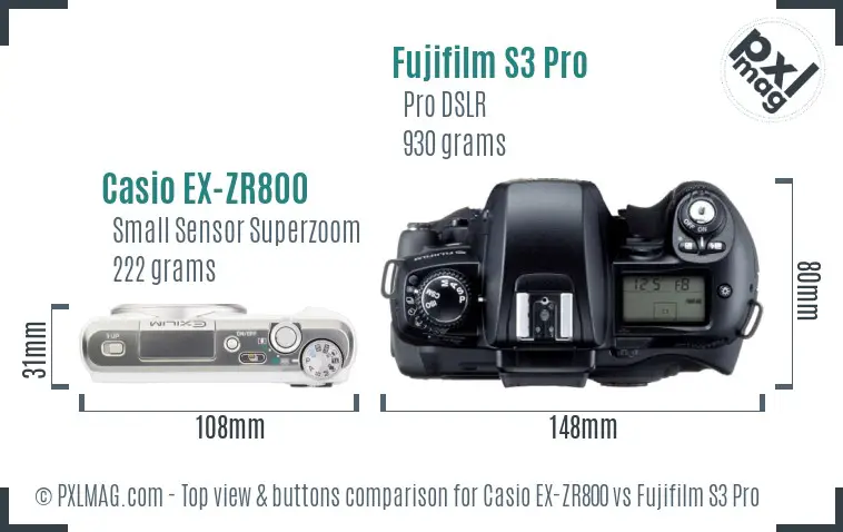 Casio EX-ZR800 vs Fujifilm S3 Pro top view buttons comparison