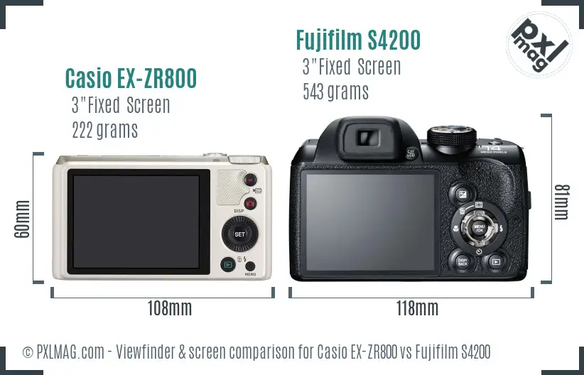 Casio EX-ZR800 vs Fujifilm S4200 Screen and Viewfinder comparison Casio EX-ZR800 vs Fujifilm S4200 Screen and Viewfinder comparison