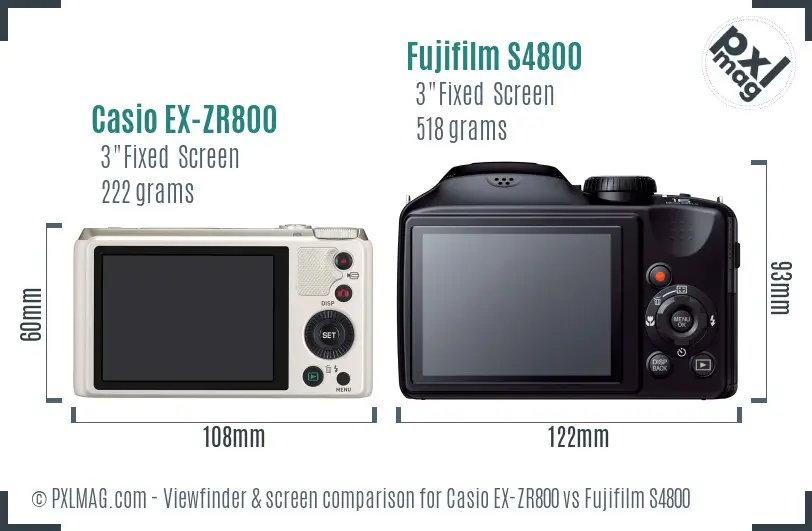 Casio EX-ZR800 vs Fujifilm S4800 Screen and Viewfinder comparison