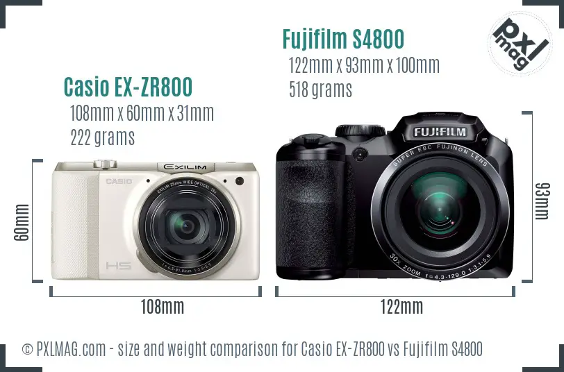 Casio EX-ZR800 vs Fujifilm S4800 size comparison