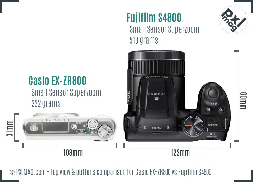 Casio EX-ZR800 vs Fujifilm S4800 top view buttons comparison