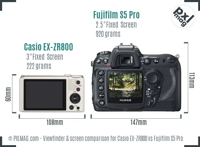 Casio EX-ZR800 vs Fujifilm S5 Pro Screen and Viewfinder comparison