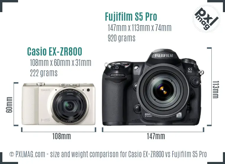 Casio EX-ZR800 vs Fujifilm S5 Pro size comparison