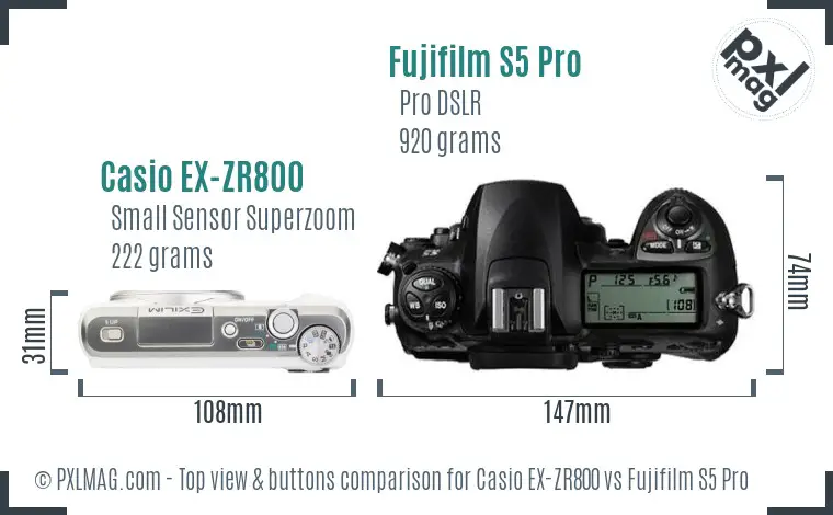 Casio EX-ZR800 vs Fujifilm S5 Pro top view buttons comparison