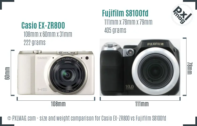 Casio EX-ZR800 vs Fujifilm S8100fd size comparison