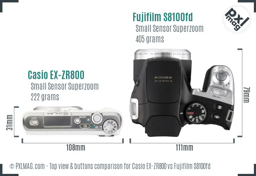 Casio EX-ZR800 vs Fujifilm S8100fd top view buttons comparison
