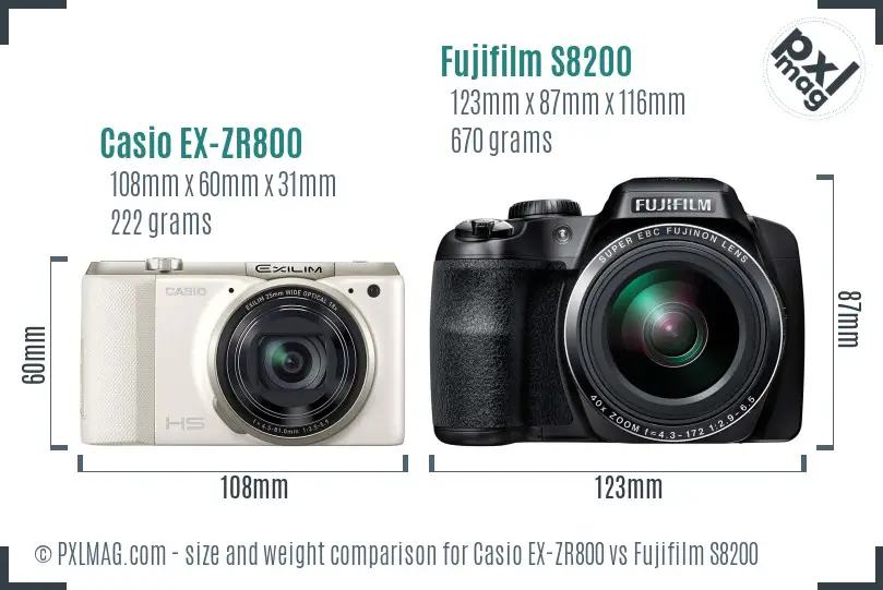 Casio EX-ZR800 vs Fujifilm S8200 size comparison