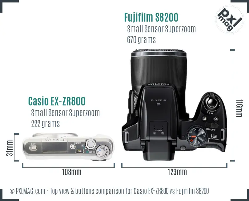 Casio EX-ZR800 vs Fujifilm S8200 top view buttons comparison