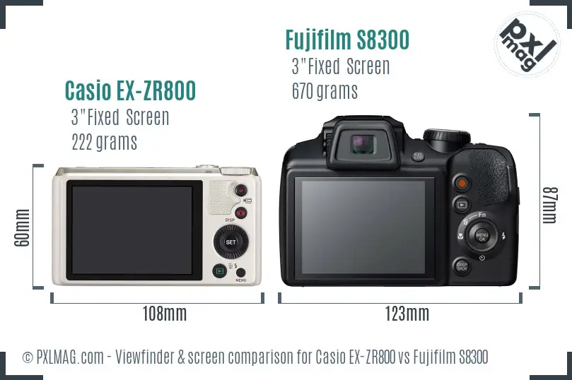Casio EX-ZR800 vs Fujifilm S8300 Screen and Viewfinder comparison