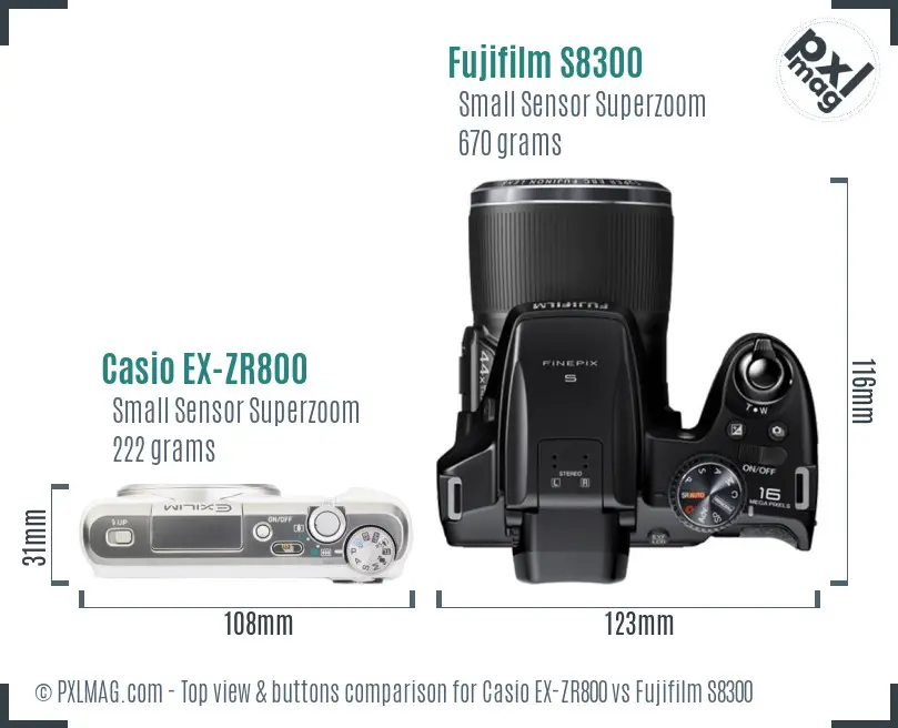 Casio EX-ZR800 vs Fujifilm S8300 top view buttons comparison