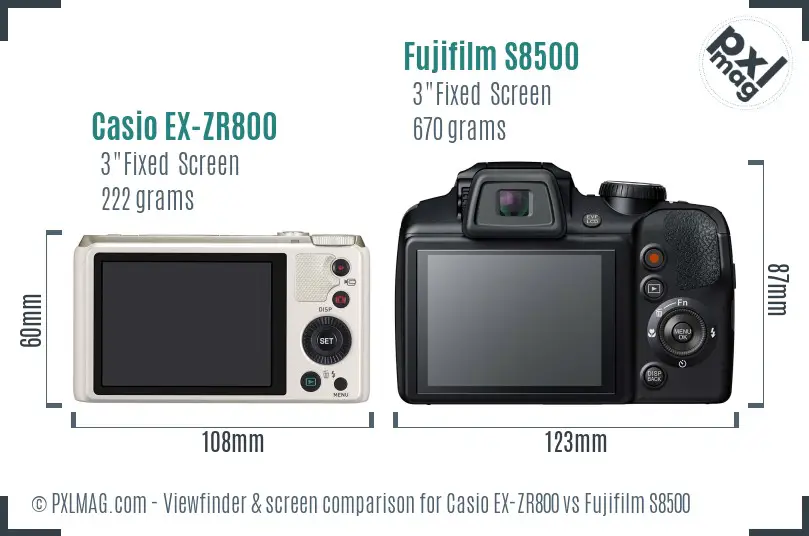 Casio EX-ZR800 vs Fujifilm S8500 Screen and Viewfinder comparison