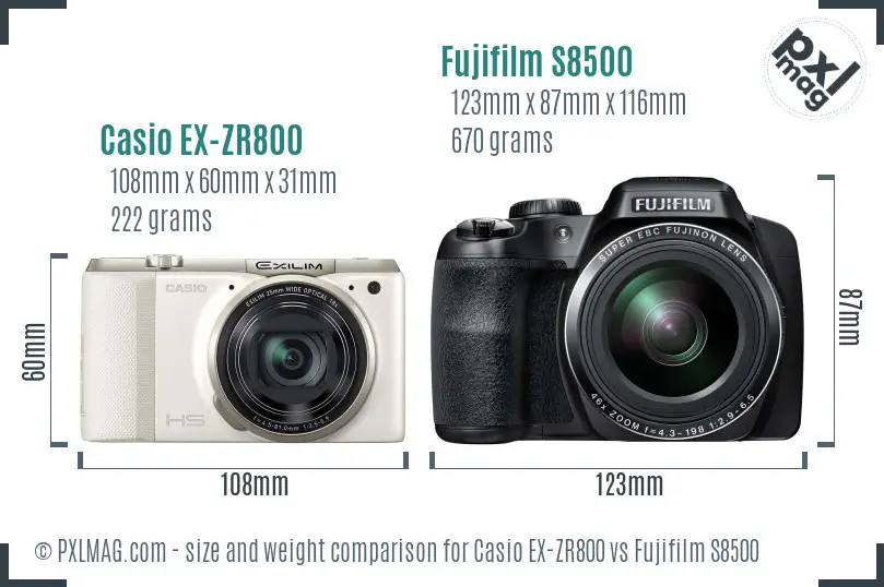 Casio EX-ZR800 vs Fujifilm S8500 size comparison