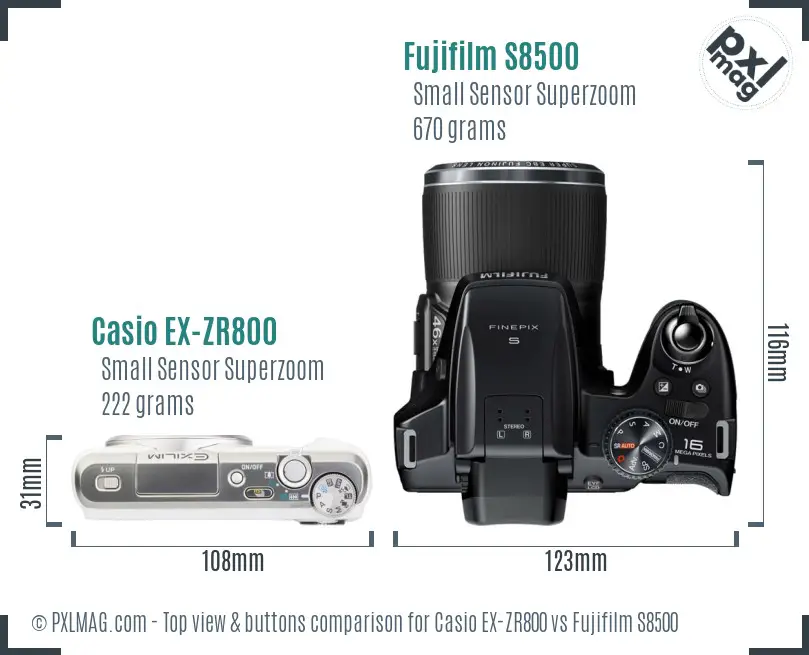Casio EX-ZR800 vs Fujifilm S8500 top view buttons comparison
