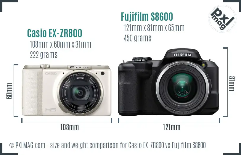 Casio EX-ZR800 vs Fujifilm S8600 size comparison