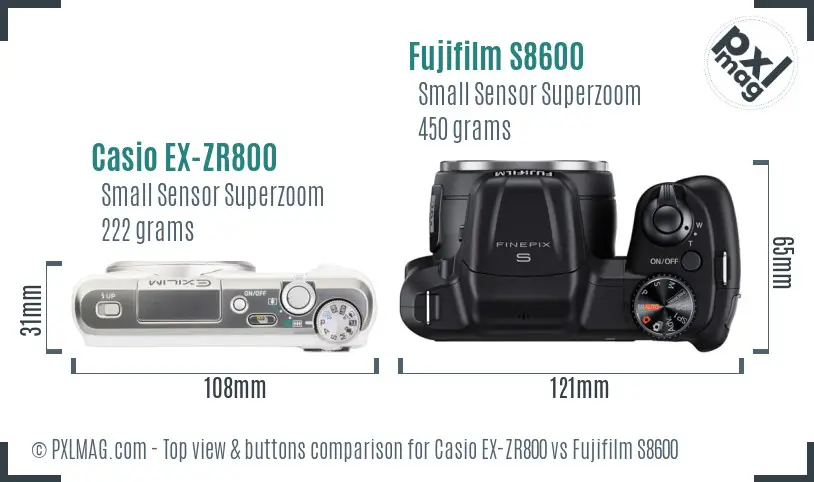 Casio EX-ZR800 vs Fujifilm S8600 top view buttons comparison