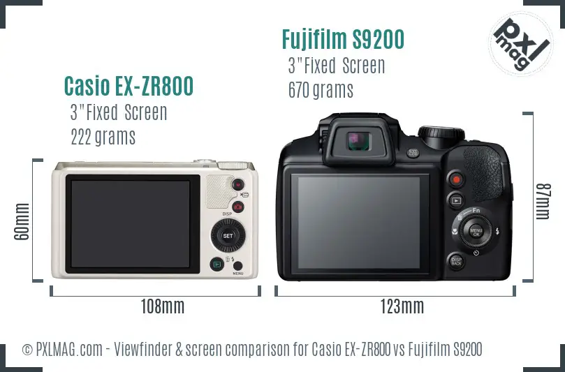 Casio EX-ZR800 vs Fujifilm S9200 Screen and Viewfinder comparison