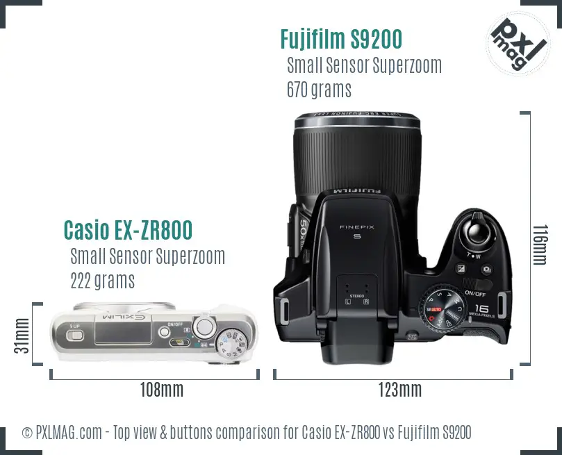Casio EX-ZR800 vs Fujifilm S9200 top view buttons comparison