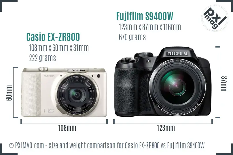 Casio EX-ZR800 vs Fujifilm S9400W size comparison