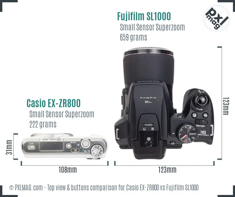 Casio EX-ZR800 vs Fujifilm SL1000 top view buttons comparison