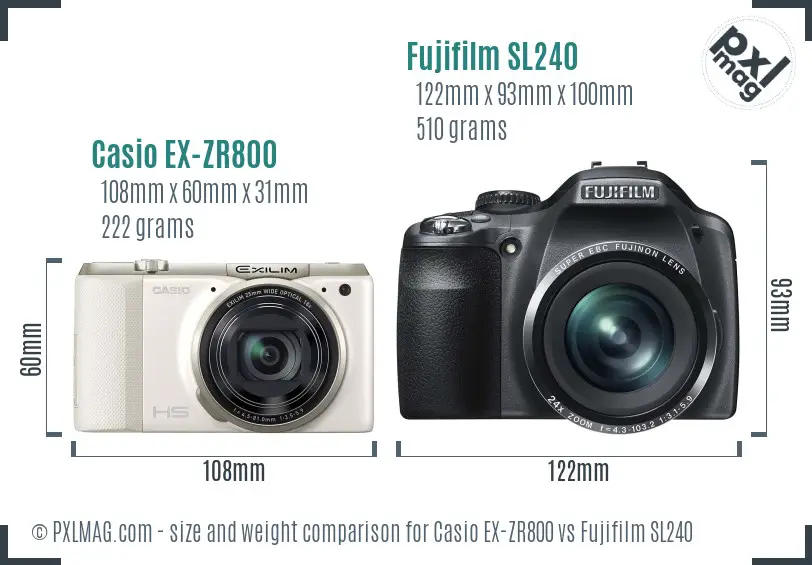 Casio EX-ZR800 vs Fujifilm SL240 size comparison