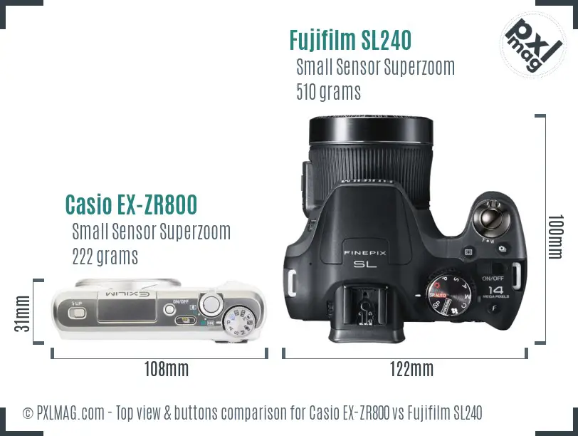 Casio EX-ZR800 vs Fujifilm SL240 top view buttons comparison