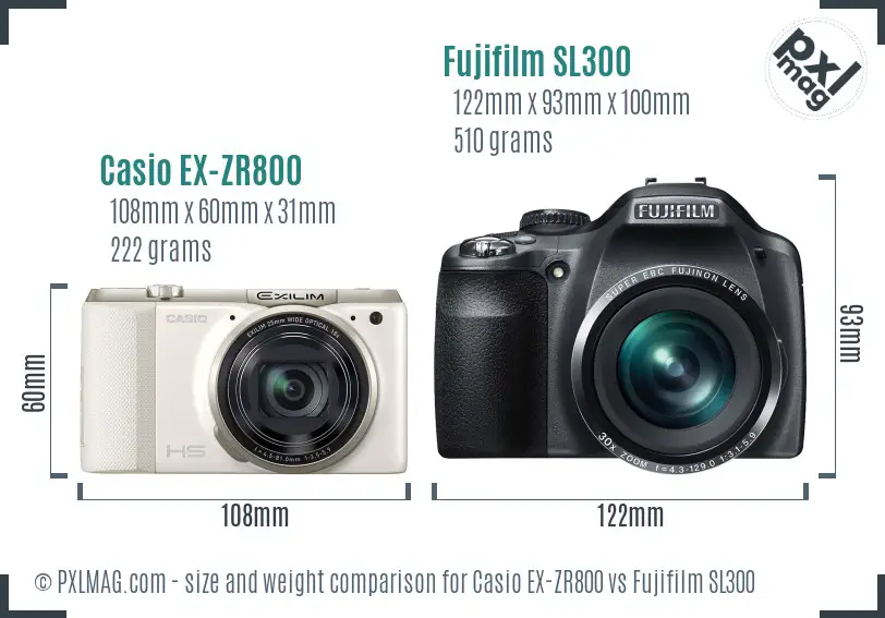 Casio EX-ZR800 vs Fujifilm SL300 size comparison