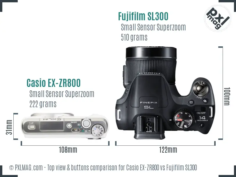 Casio EX-ZR800 vs Fujifilm SL300 top view buttons comparison