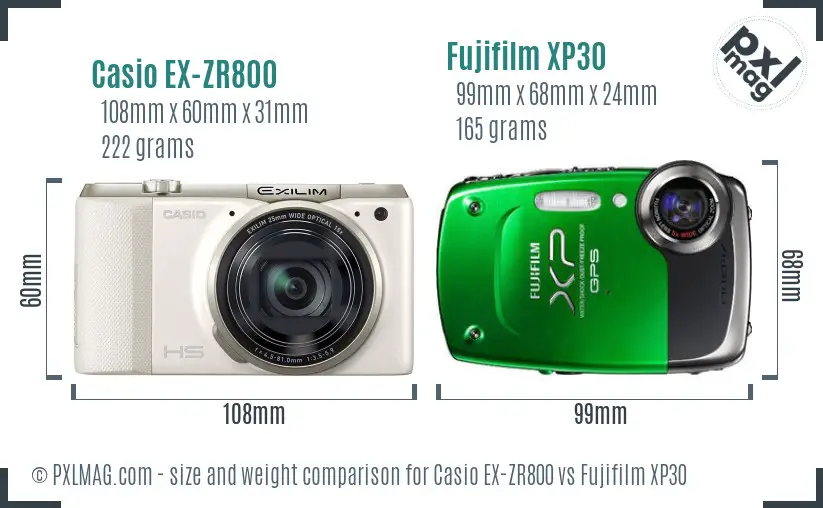 Casio EX-ZR800 vs Fujifilm XP30 size comparison Casio EX-ZR800 vs Fujifilm XP30 size comparison