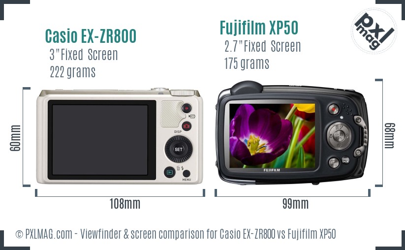 Casio EX-ZR800 vs Fujifilm XP50 Screen and Viewfinder comparison